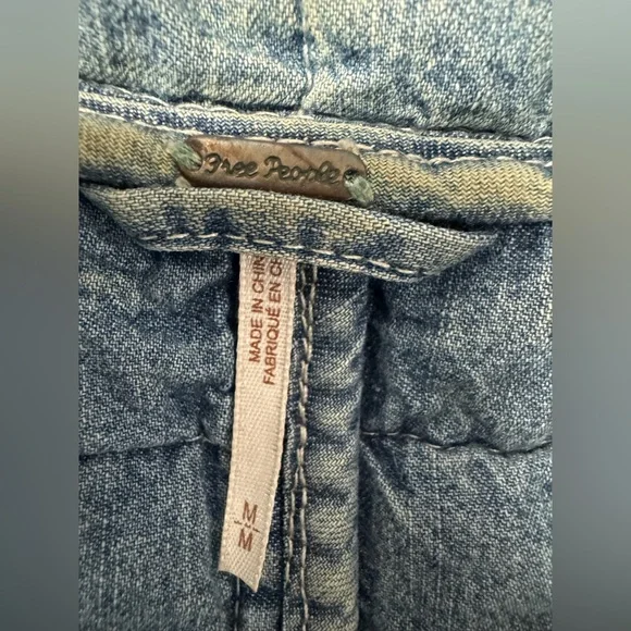 Free People Dolman Quilted Denim Jacket Medium Chambray Boho Zip Jacket - Picture 8 of 14